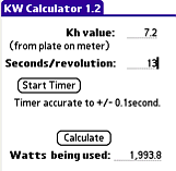 KW Calculator screen